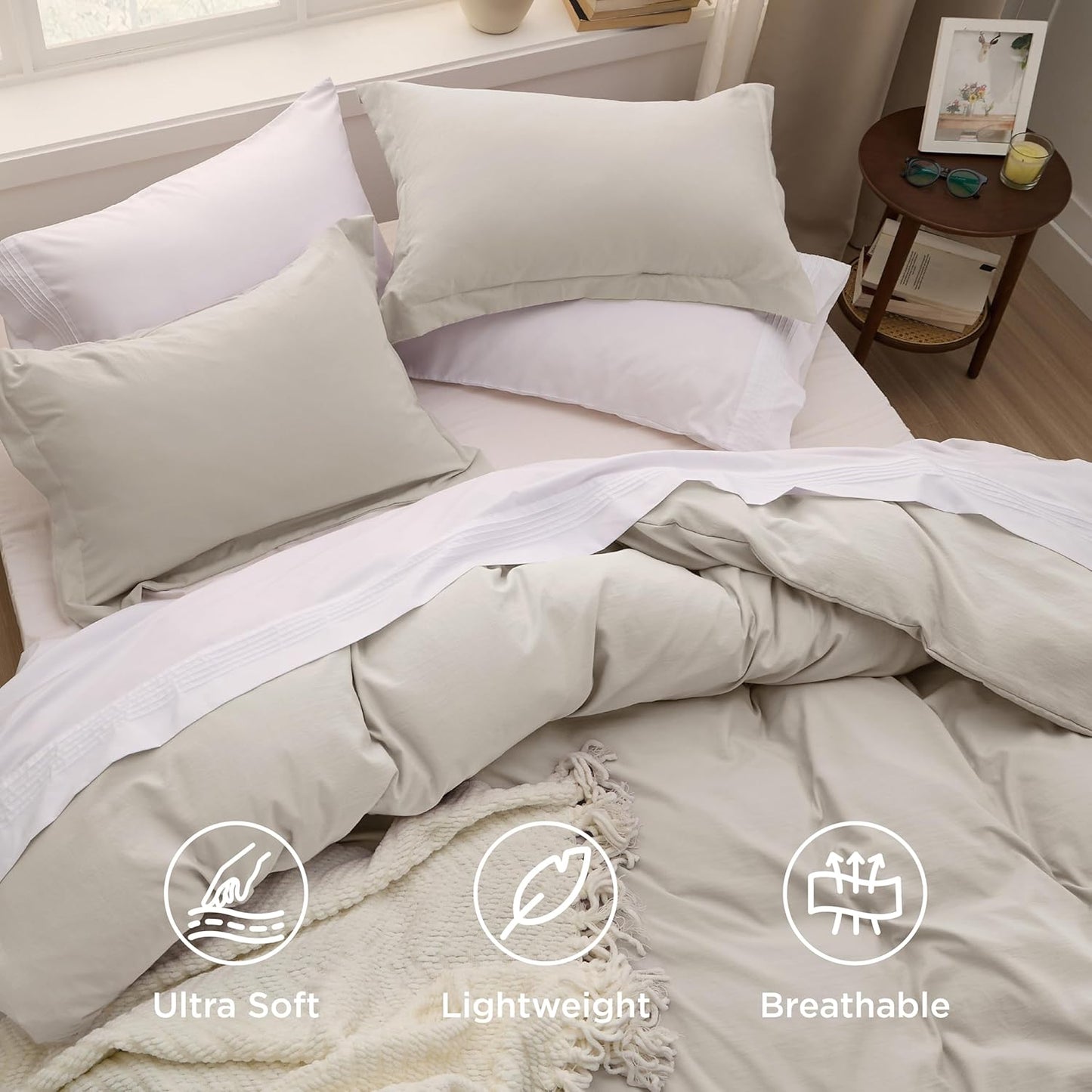 Bedsure Duvet Cover King Size-3 Pieces Prewashed 100% Polyester -Like Extra Soft Bedding Set, Includes 1 Duvet Cover 104X90 Inches with Zipper Closure & 2 Pillow Shams,Linen, Comforter Not Included