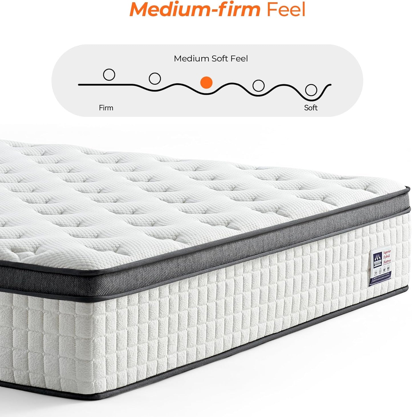 14 Inch King Size Mattress in a Box, Luxurious Hybrid Mattress with Pressure Relieving Memory Foam and Individual Pocket Innerspring Coils for Balanced Feel, Certipur-Us Certified