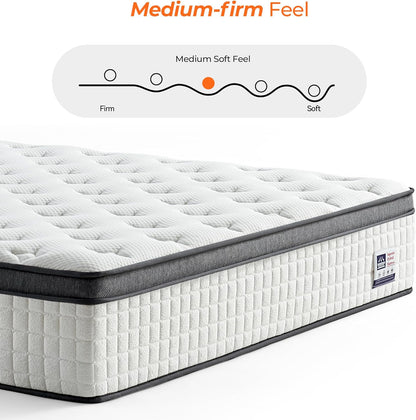 14 Inch King Size Mattress in a Box, Luxurious Hybrid Mattress with Pressure Relieving Memory Foam and Individual Pocket Innerspring Coils for Balanced Feel, Certipur-Us Certified
