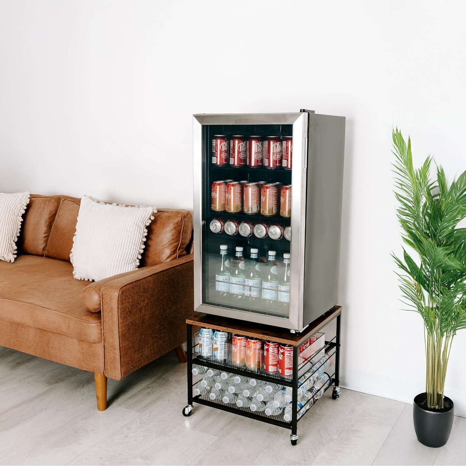 Mini Fridge Stand with Storage, Fridge Cabinet, Heavy Duty Refrigerator Stand Beverage, Dorm Fridge Cart, Microwave Stand, Nightstand, Kitchen Storage Organizer, End Table, Record Player Stand
