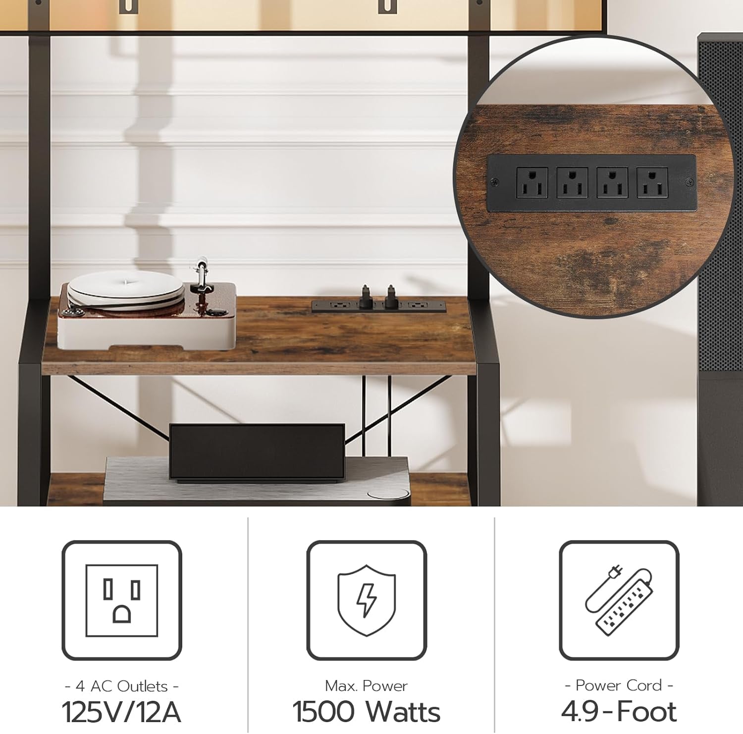 Rolling TV Stand with Mount and Power Outlet up to 55 Inch TV, Corner Entertainment Center, Small TV Stand with 3-Tier Storage Shelves for Living Room, Bedroom, Rustic Brown and Black BF66UDS01