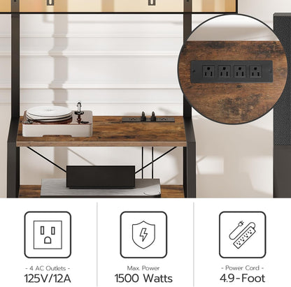 Rolling TV Stand with Mount and Power Outlet up to 55 Inch TV, Corner Entertainment Center, Small TV Stand with 3-Tier Storage Shelves for Living Room, Bedroom, Rustic Brown and Black BF66UDS01