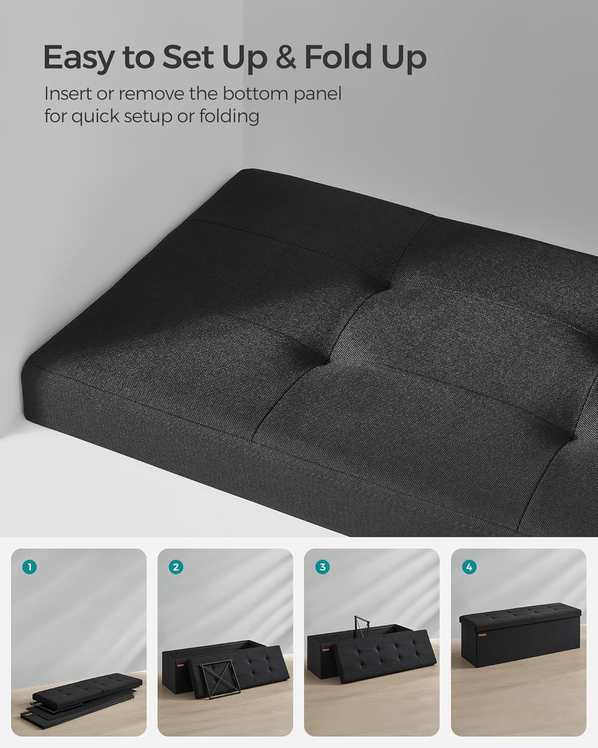 Mazie Collection - 43 Inches Storage Ottoman, Foldable Storage Bench with Flipping Lid, 660 Lb Load Capacity, for Entryway, Living Room, Bedroom, Ink Black ULSF076B01