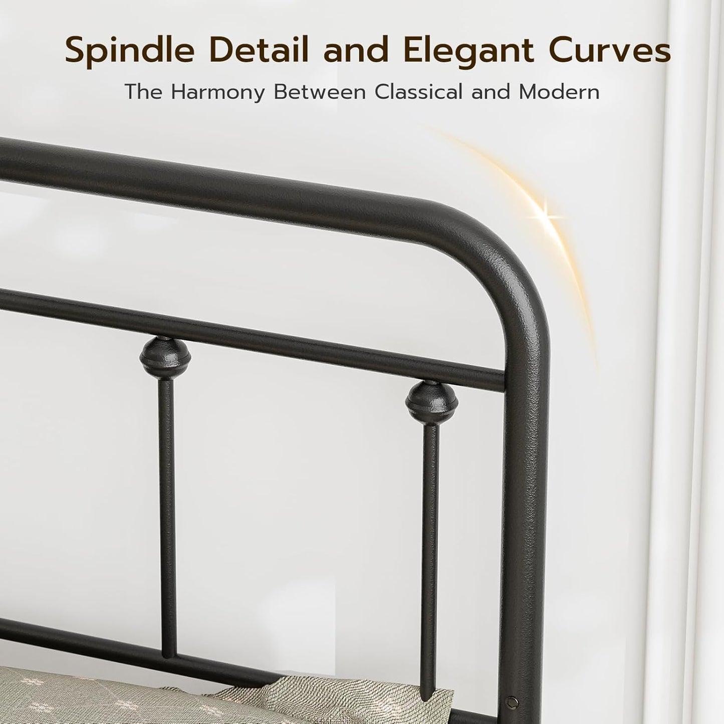 Twin Size Metal Headboard Only,Adjustable Height, Farmhouse Victorian Style,Black
