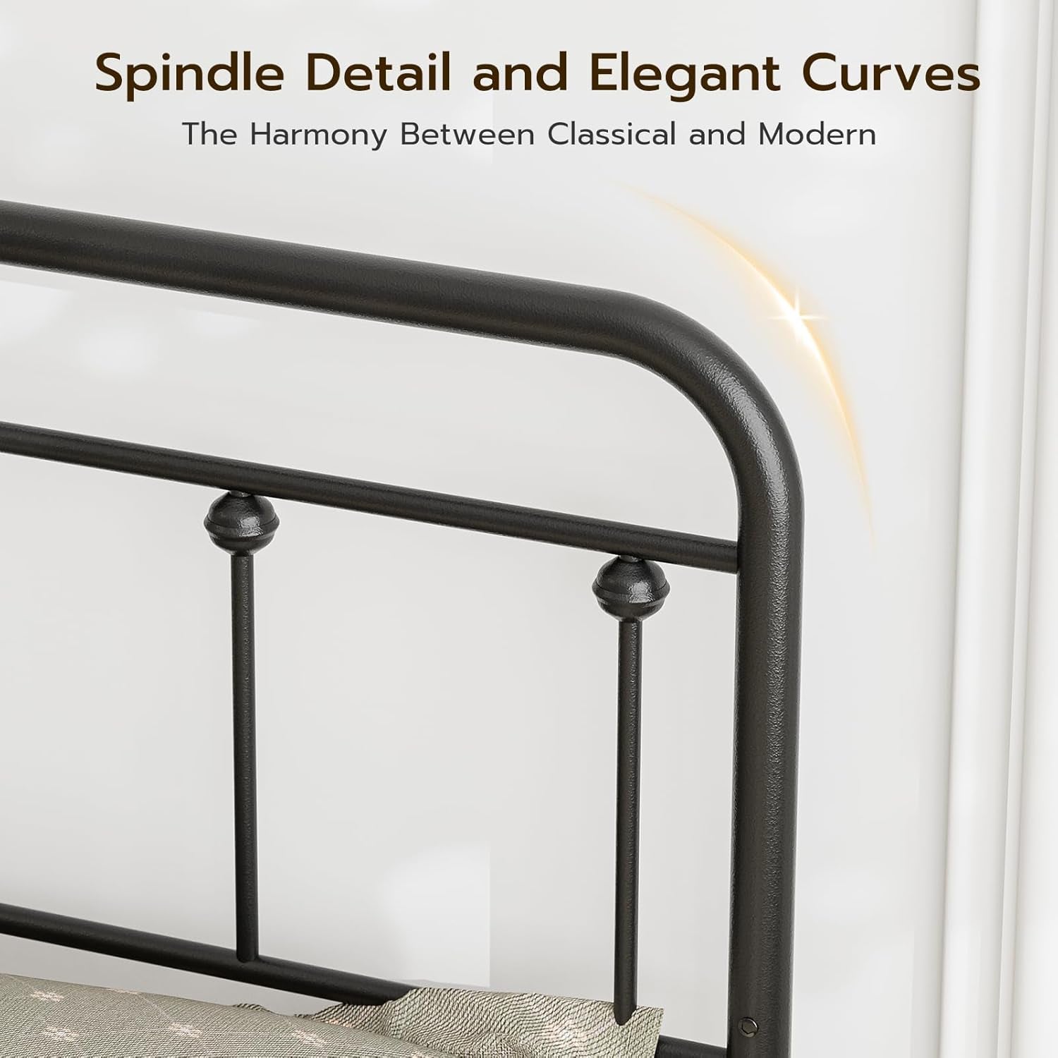 Twin Size Metal Headboard Only,Adjustable Height, Farmhouse Victorian Style,Black