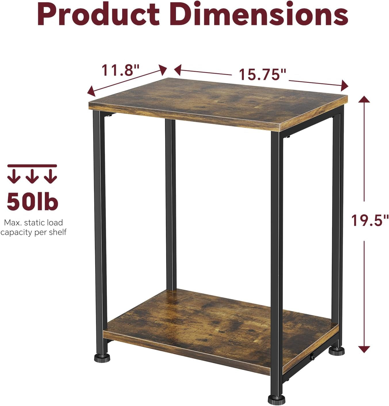 End Table, Side Table, Nightstand Set of 2, Living Room Couch Sofa Table for Small Space, Rustic Brown