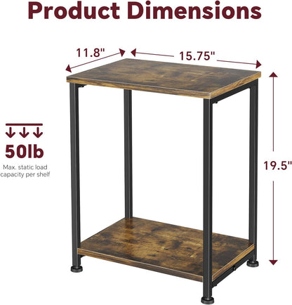 End Table, Side Table, Nightstand Set of 2, Living Room Couch Sofa Table for Small Space, Rustic Brown