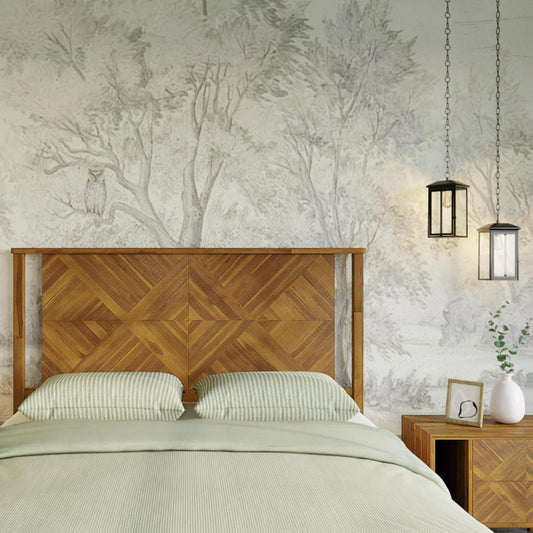 Ethan King Wood Headboard Only - Rustic & Scandinavian Style without Bed Frame - Acacia Wood - Easy Assembly - Rustic Brown