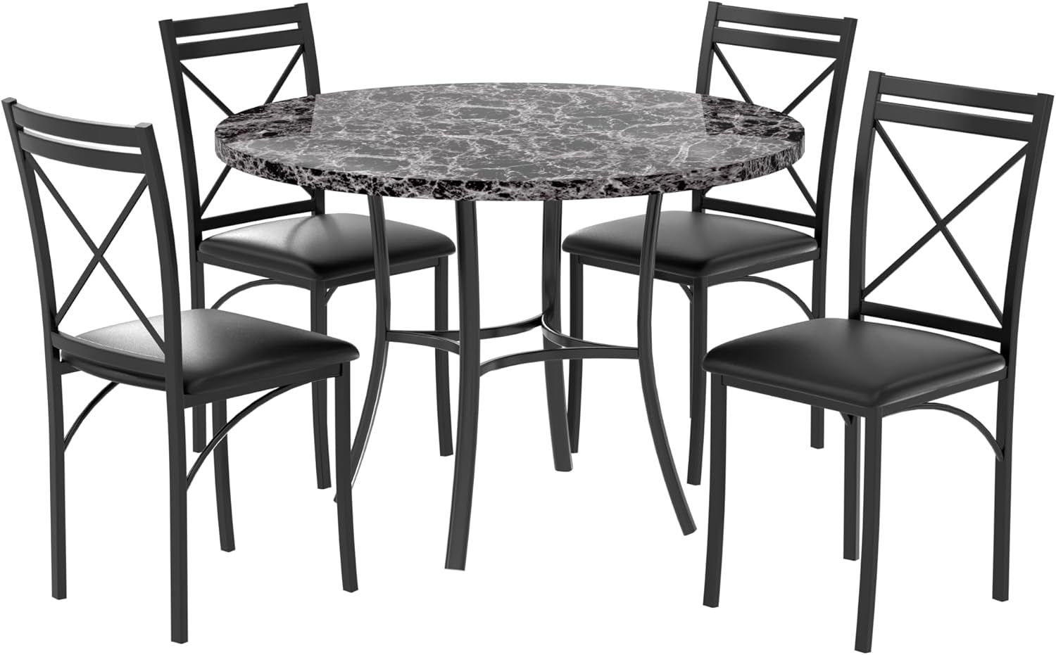 5 Piece Dining Table Set for 4, Faux Marble Dinette with Chairs for Kitchen, Breakfast Nook, Small Space, Black