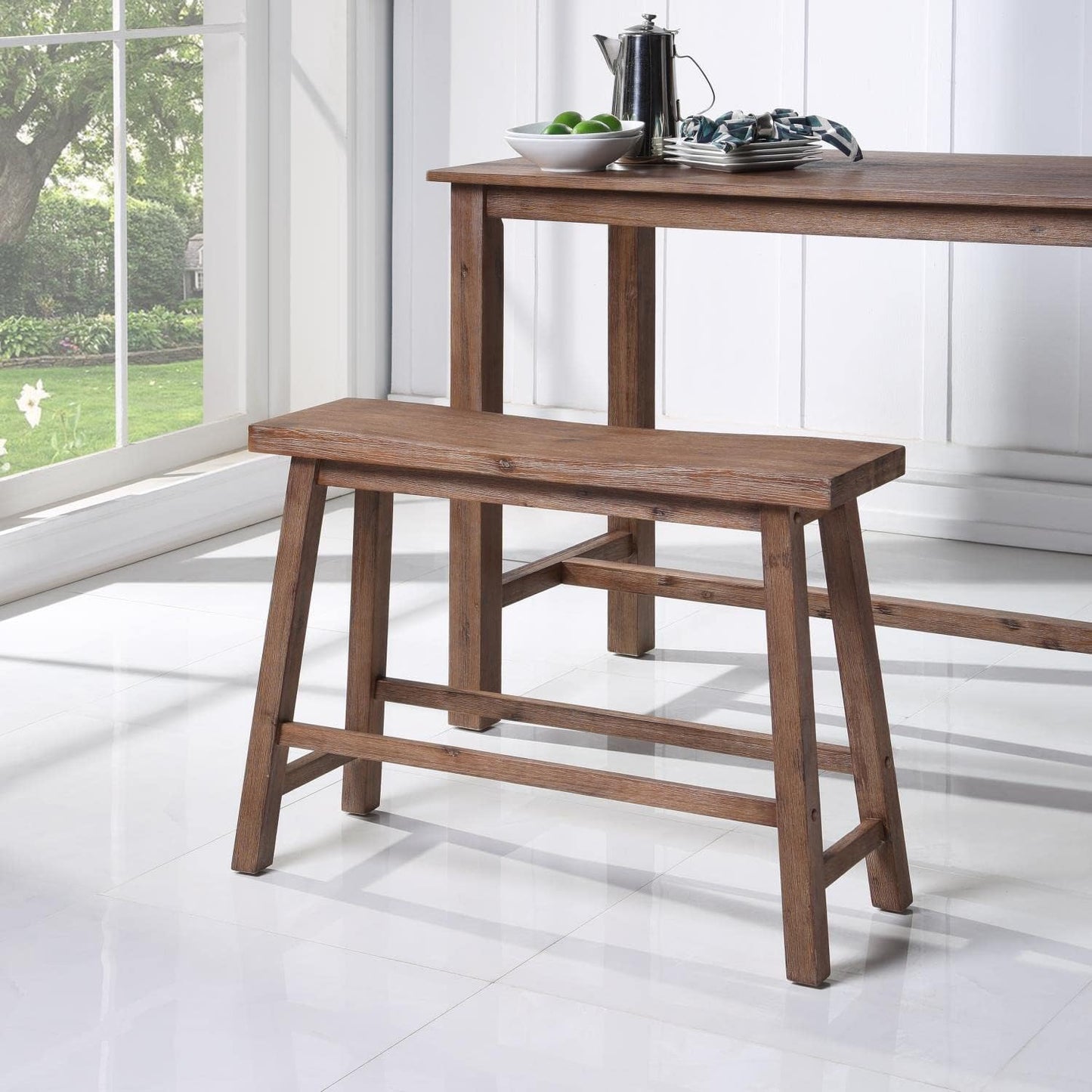 Sonoma Saddle Bench, 24-Inch, Barnwood Wire-Brush, Model:75025