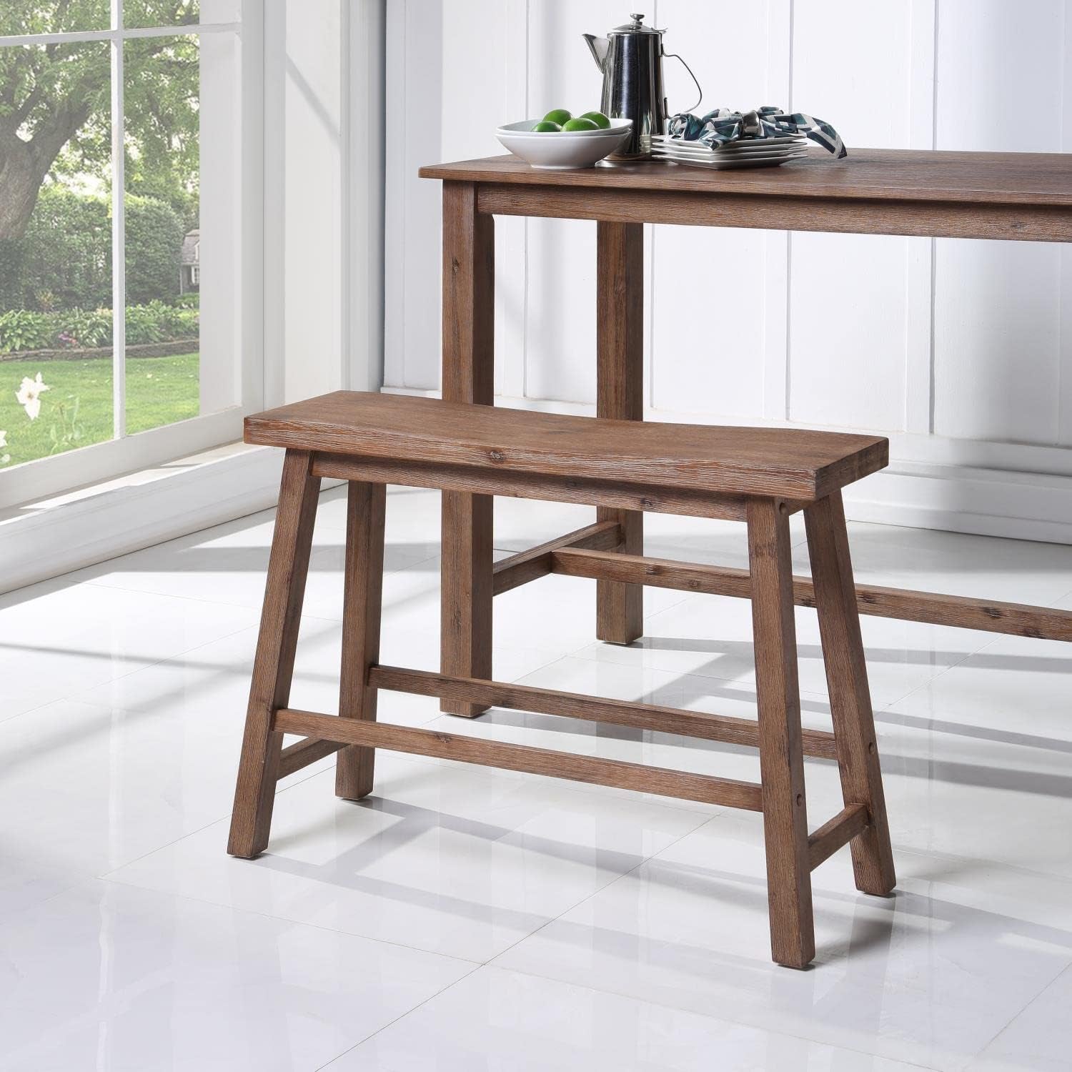 Sonoma Saddle Bench, 24-Inch, Barnwood Wire-Brush, Model:75025