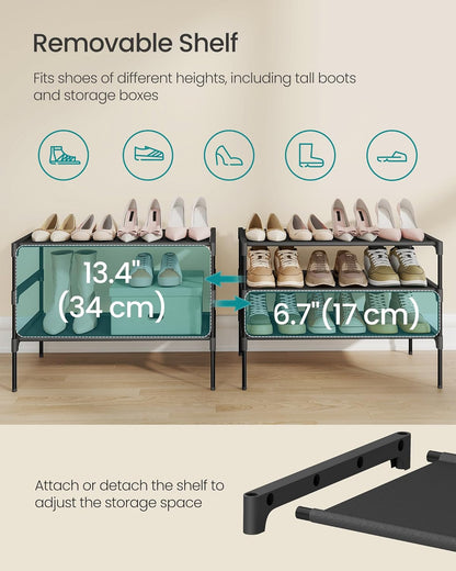 Shoe Rack, 3-Tier Shoe Storage Organizer, Space-Saving, 11.7 X 24.5 X 21 Inches, Entryway, Metal Frame, Non-Woven Fabric Shelves, Ink Black ULSH023BH01