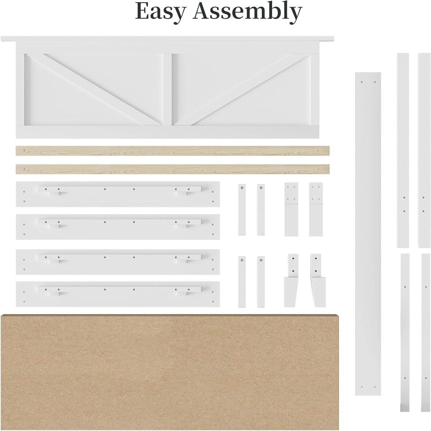 Wood Bed, Rubber Wood Platform Bed Frame with Headboard/Wood Slats, Farmhouse Style, No Box Spring Needed, Mattress Foundation, Noise-Free, Easy Assembly, Queen Size, White