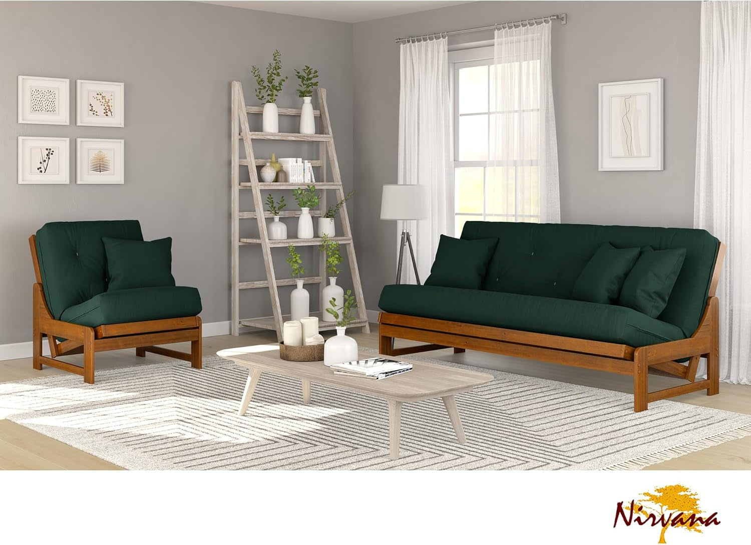 Arden Armless Style Chair and Hunter Green Cushion Set