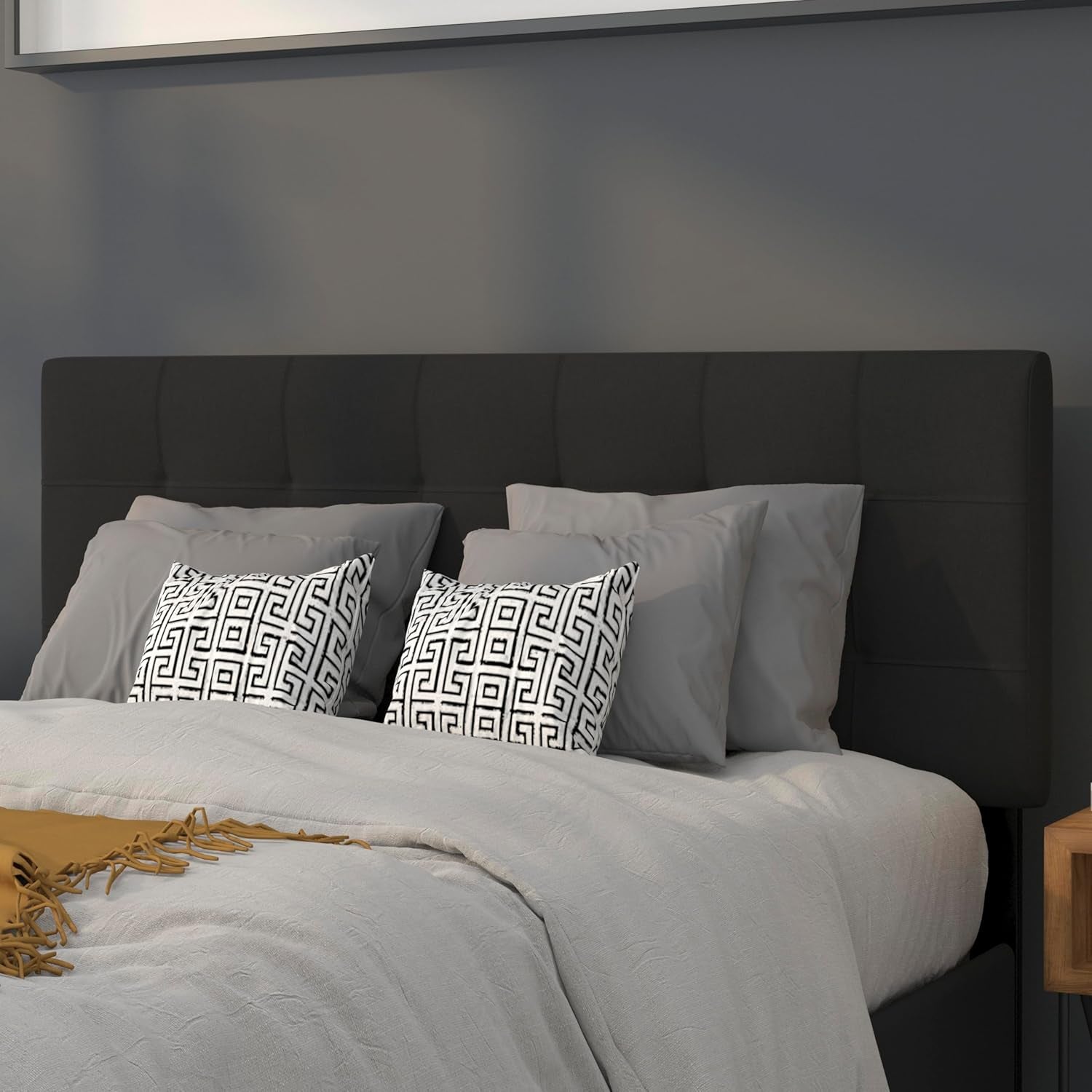 Bedford Tufted Upholstered Headboard for Full Size Bed, Contemporary Fabric Tufted Headboard with Adjustable Height, Black