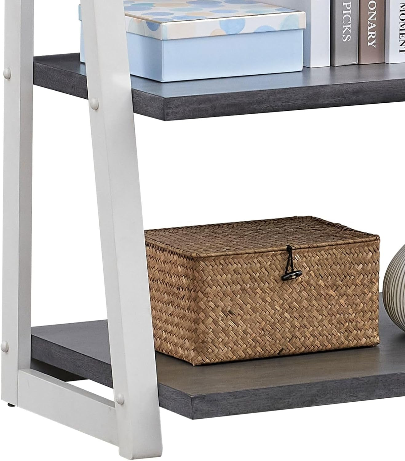 5-Tier Ladder Shelf, 72.01'' Tall Freestanding Bookshelf, Rustic Wood Storage Display Rack, Space-Saving Leaning Ladder Design for Living Room, Home Office, Grey