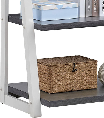 5-Tier Ladder Shelf, 72.01'' Tall Freestanding Bookshelf, Rustic Wood Storage Display Rack, Space-Saving Leaning Ladder Design for Living Room, Home Office, Grey