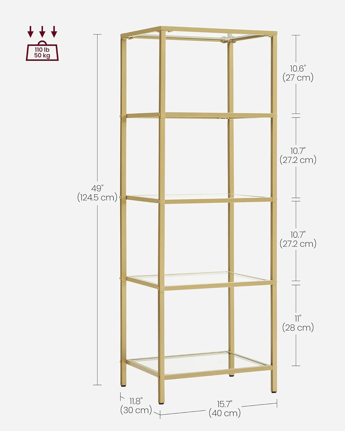 Bookcase, 6-Tier Bookshelf, Slim Shelving Unit for Bedroom, Bathroom, Home Office, Tempered Glass, Steel Frame, Ink Black and Slate Gray ULGT500G01