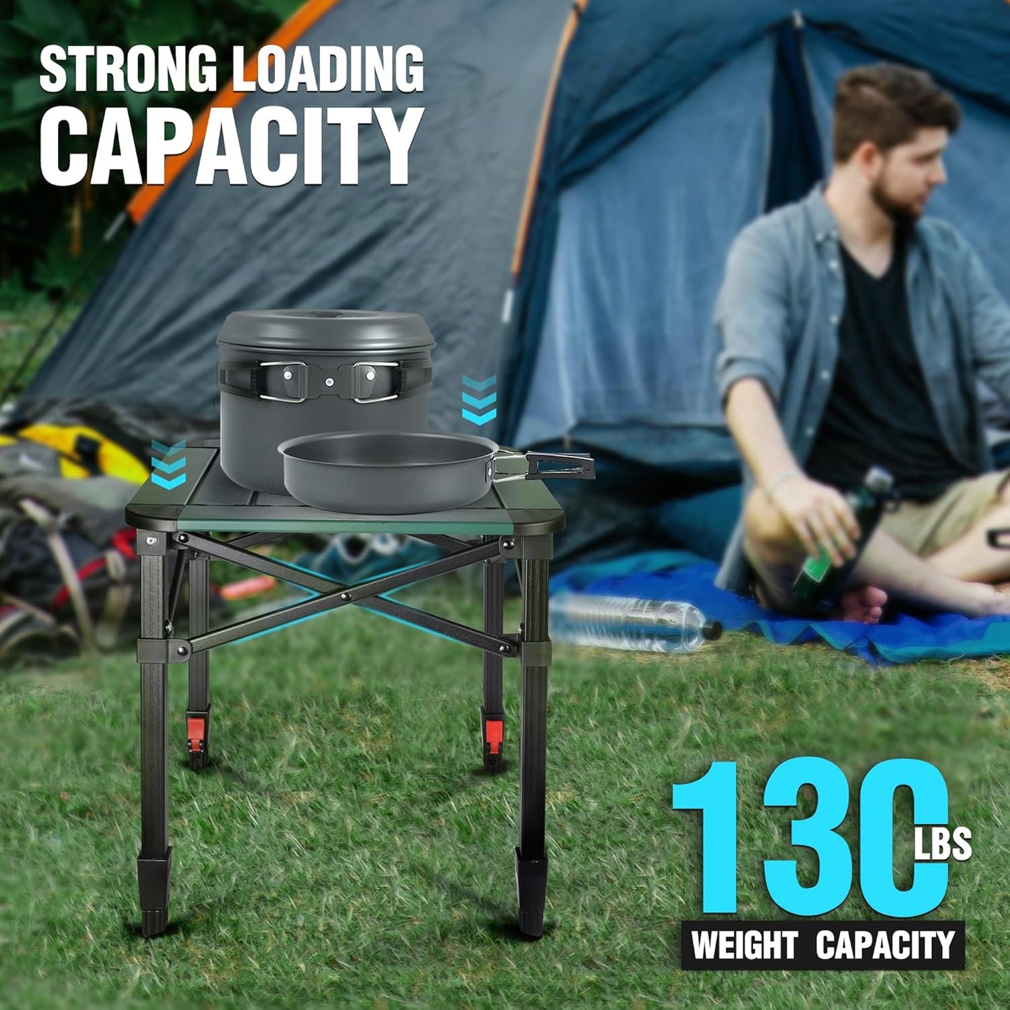 Folding Camping Square Table with Carry Bag, Lightweight Aluminum Adjustable Square Table for Outdoor, Camping, Picnic, Backyards, BBQ (S)