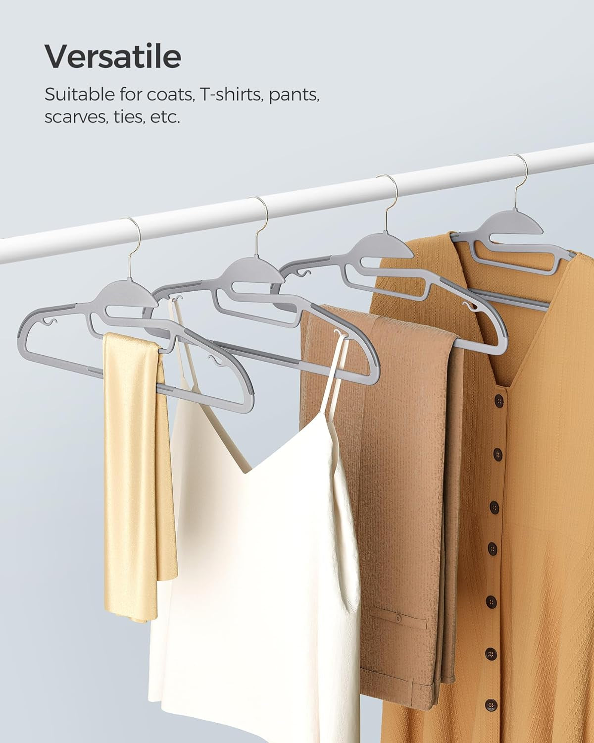50 Pack Coat Hangers, Heavy-Duty Plastic Suit Hangers, S-Shaped Opening, Space-Saving, 360º Swivel Hook, 16.3 Inches Wide, Light Gray and Dark Gray UCRP41G-50