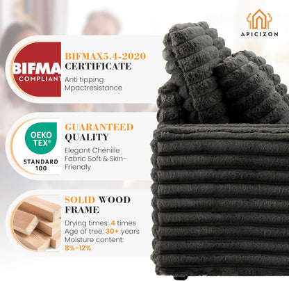 58" Oversized Chaise Lounge Chair, Fluffy Cozy Sleep Couch with 4 Striped Faux Fur Throw Pillow, Modern ‌Full Size Sofa Bed Couch for Living Room, Bedroom, Playroom, Dark Grey