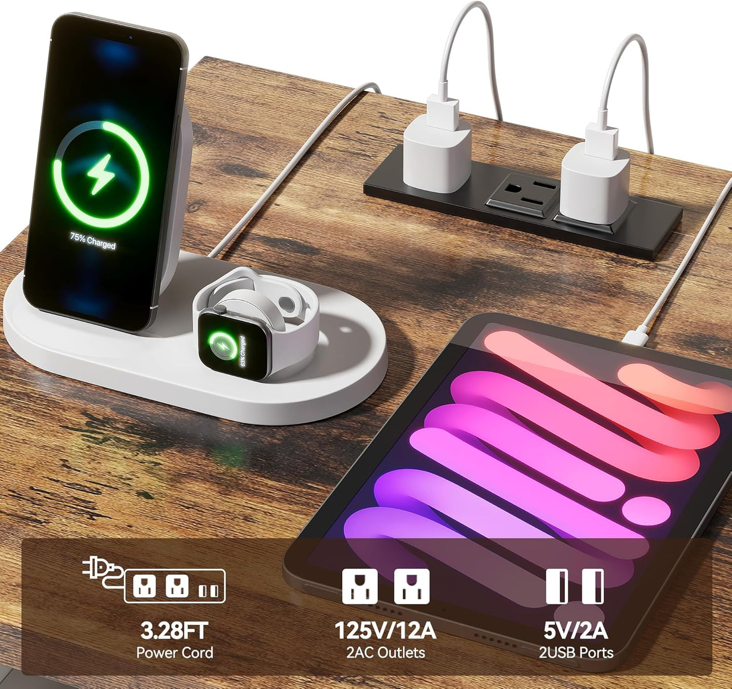 Farmhouse Nightstands with Charging Station, End Tables Set of 2 with Barn Door, Sofa Side Table with Storage Space for Bedroom, Living Room (White)