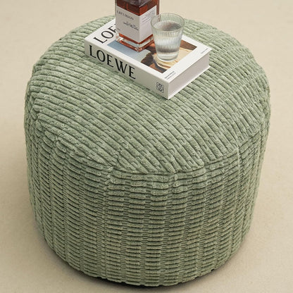 Round Stuffed Pouf Ottoman for Foot Rest, Storage Ottoman Pouf Foot Stool Cushion, Faux Fur Poufs with Foam Chunk Filling, 26 X 18 Inch Floor Chair for Living Room Bedroom Home Decor, Green