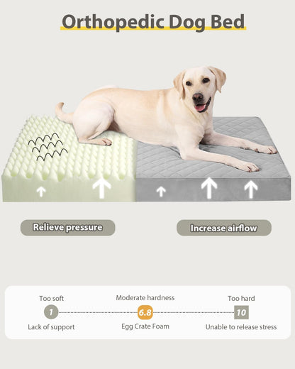 Orthopedic XL Dog Beds Large Sized Dog Waterproof Bed with Removable Washable Cover and Non-Slip Bottom, Quilting Pet Mattress for Crate, 41X27 Inch, Light Gray