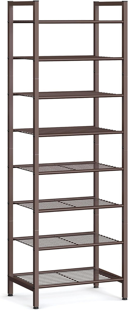 Narrow Shoe Rack - Sturdy 8 Tier Metal Tall Shoe Rack Shelf, Slim Shoe Storage Organizer for Closet Entryway Small Spaces, Bronze