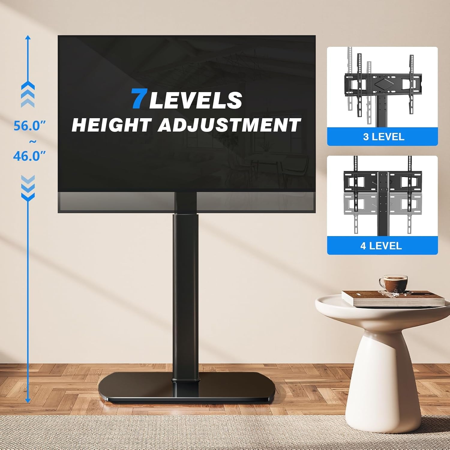 Universal TV Floor Stand with Mount for 27-70 Inch LCD LED OLED Tvs, Swivel Height Adjustable Tall TV Stand, Space Saving Design for Corner Bedroom Living Room, Black