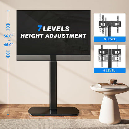 Universal TV Floor Stand with Mount for 27-70 Inch LCD LED OLED Tvs, Swivel Height Adjustable Tall TV Stand, Space Saving Design for Corner Bedroom Living Room, Black