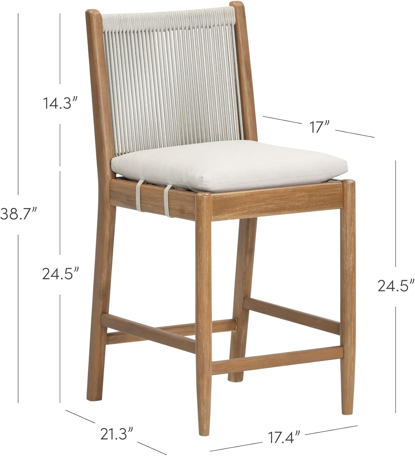 Kayden Bohemian Upholstered Bar Stool Patio Chairs, Outdoor Bar Stool with Back, Solid Wood Legs and Plush Cushions, Set of 2