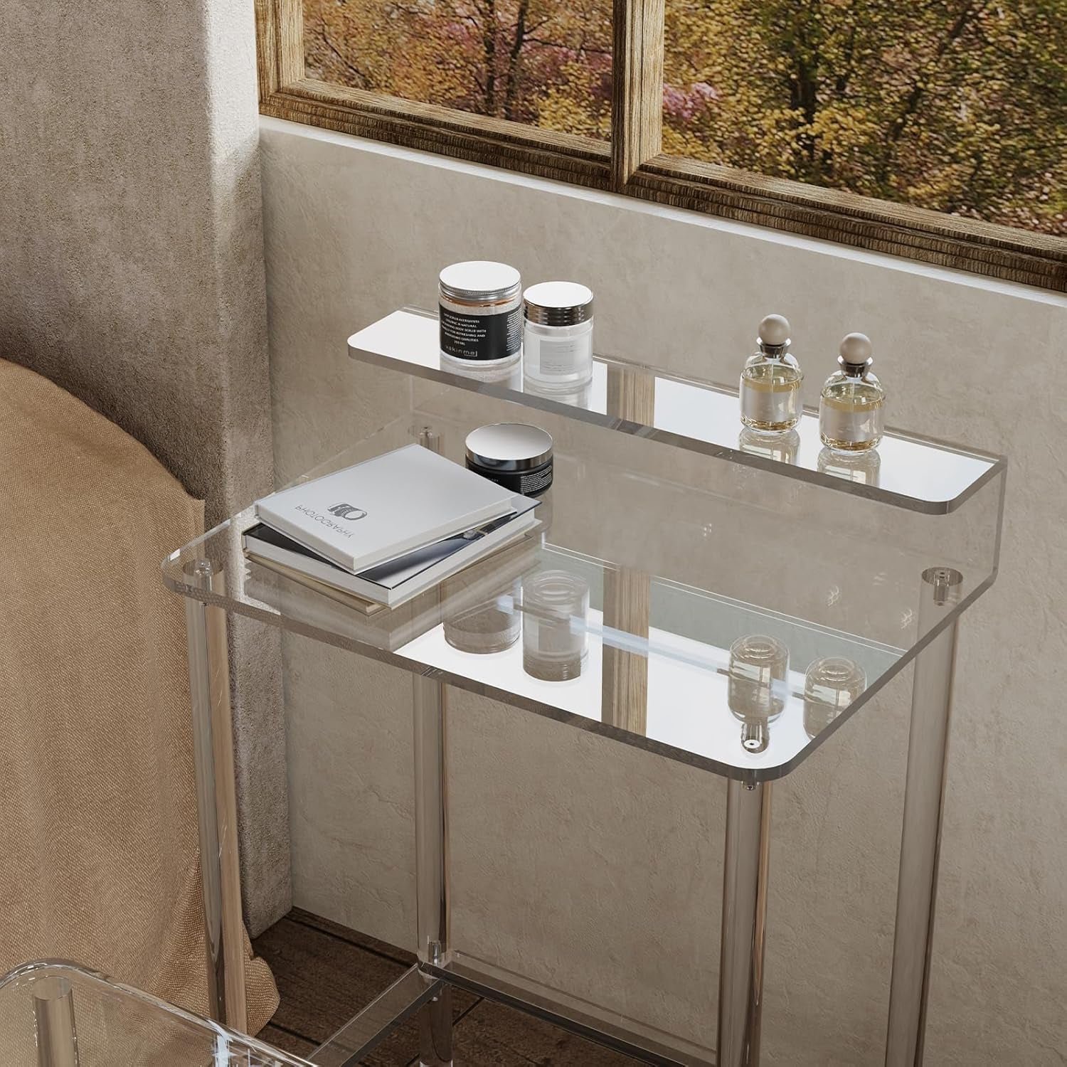 Acrylic Small Vanity with Mirror - 23.6'' L X 15.8'' W X 33.9'' H - Modern Makeup Vanity Desk for Small Spaces - Clear Makeup Table Dressing Table, for Bedroom, Cloakroom