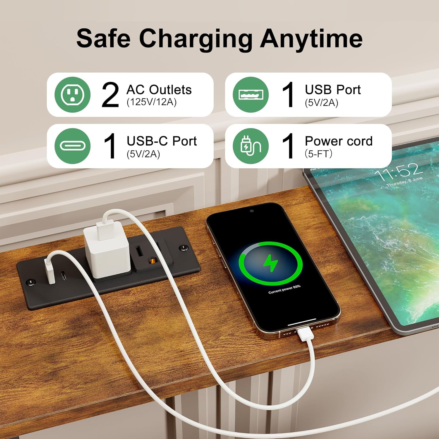 2 Pack 79" Narrow Console Table with Adjustable Height(23"-31") behind Couch Sofa Table with 2 Power Outlets 79"*5.9" Long Entryway Table for Hallway Bedroom Living Room Foyer Rustic Brown