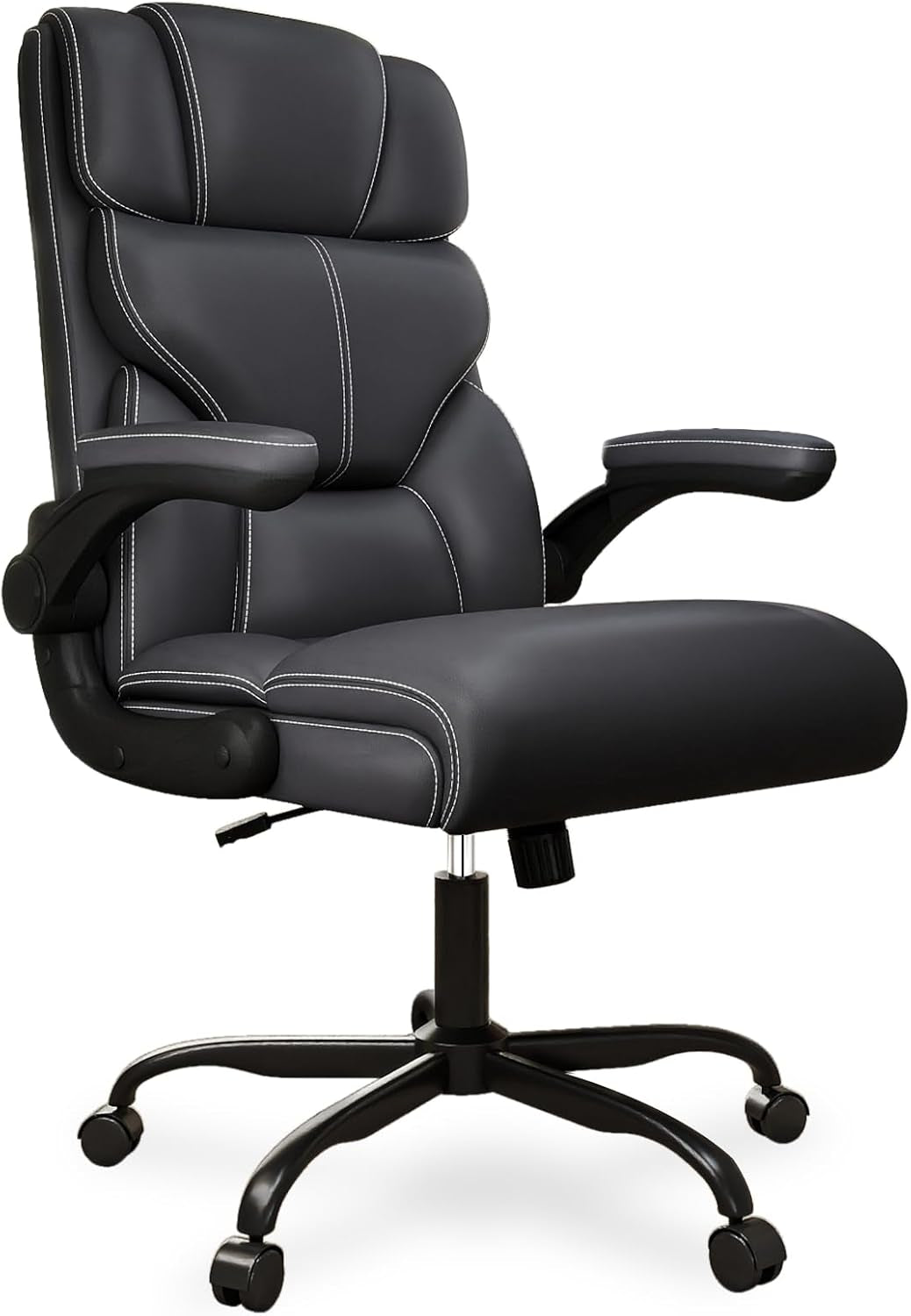 Executive Office Chair with Flip-Up Armrests,Ergonomic Computer Desk Chairs,Big and Tall Leather Office Chair 400Lbs,Lumbar Support Swivel PC Chair with Rocking Function
