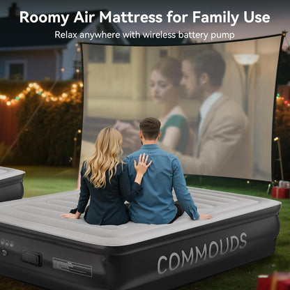 Queen Air Mattress with 2000Mah Battery Powered Pump, 18" Raised Inflatable Mattress, Portable Blow up Mattress, Air Bed for Camping, Home and Guest