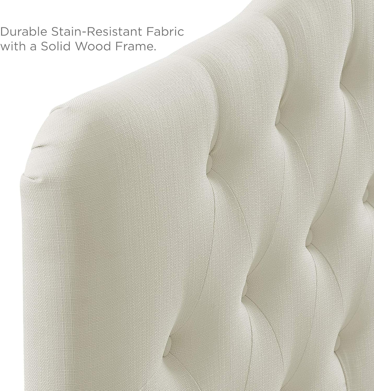 Annabel Tufted Button Linen Fabric Upholstered Queen Headboard in Ivory