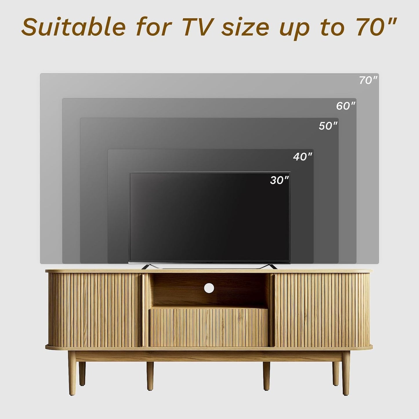 Living Room Table Sets of 2, Fluted Coffee Table & Dresser TV Stand, Coffee Table with Storage, Sliding Doors TV Stand for Living Room (Natural)
