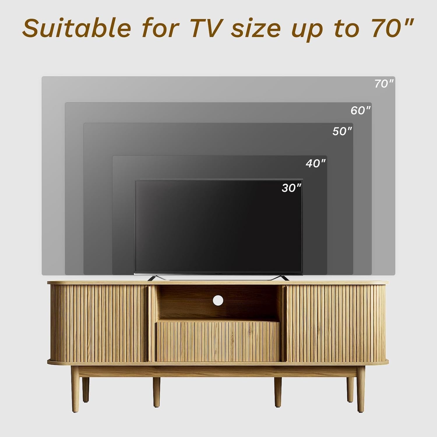Living Room Table Sets of 2, Fluted Coffee Table & Dresser TV Stand, Coffee Table with Storage, Sliding Doors TV Stand for Living Room (Natural)