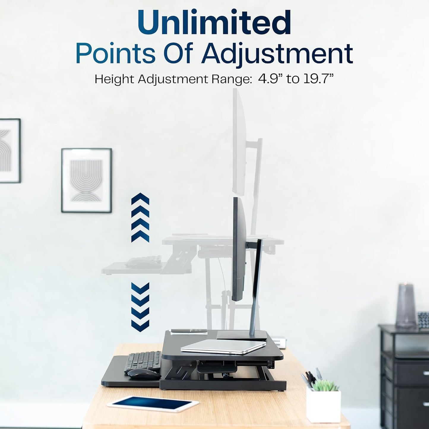 Height Adjustable 32 Inch Stand up Desk Converter, Quick Sit to Stand Tabletop Dual Monitor Riser Workstation, Black, DESK-V000S