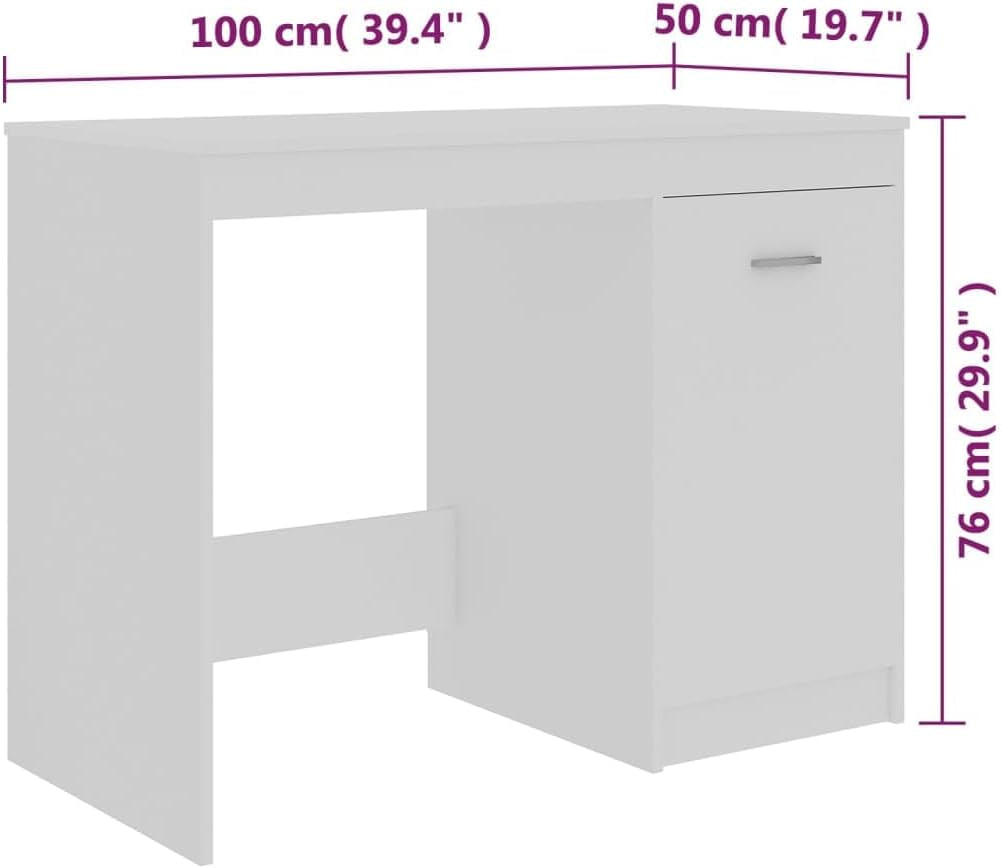 White Engineered Wood Compact Computer Desk, Rectangular Modern Office Desk for Home, Study, Small Spaces, 39.4 X 19.7 Inch Work Table