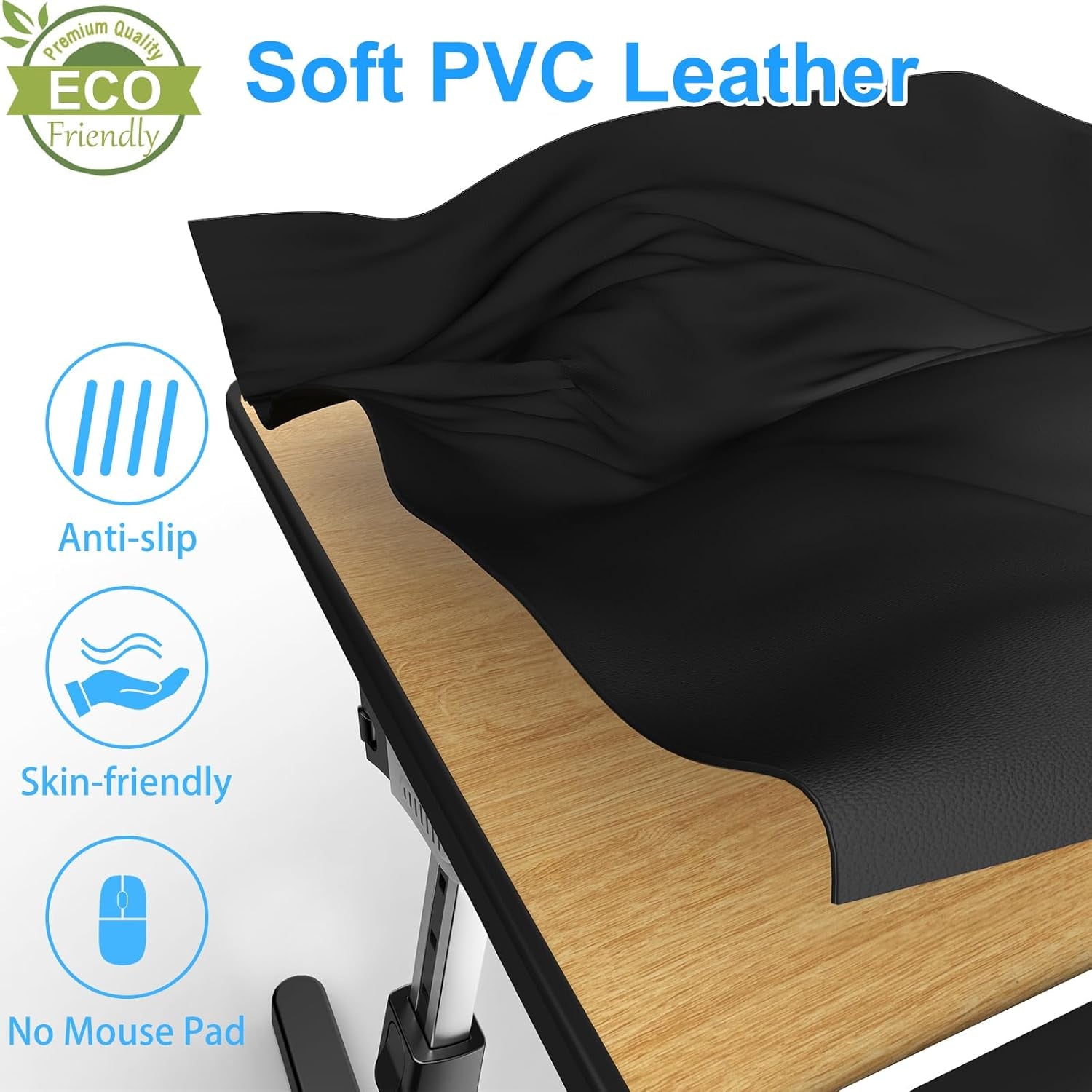 Laptop Stand for Bed, Adjustable Leather Bed Desk with Foldable Legs, X-Large Laptop Bed Table Tray with Drawer for Bed Couch Floor Writing Working Reading Eating Painting (Black, 23.6"×15.7")