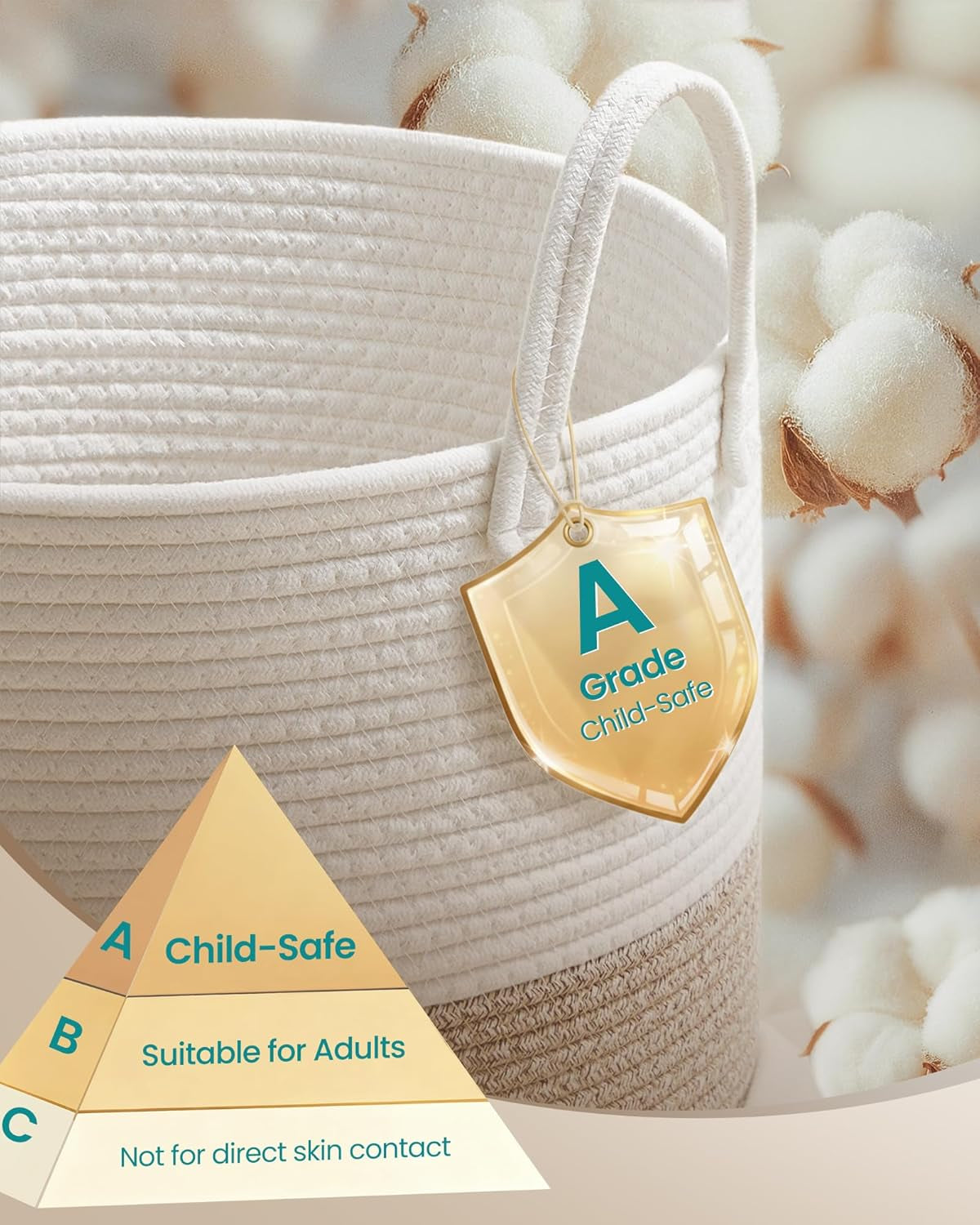 Laundry Hamper, Cotton Rope Laundry Basket with Handles, for Children, Toys, Clothing, Living Room, Bedroom, 21.1 Gallons, 15.7 X 15.7 X 23.6 Inches, White and Grayish Brown URLH062LZ01