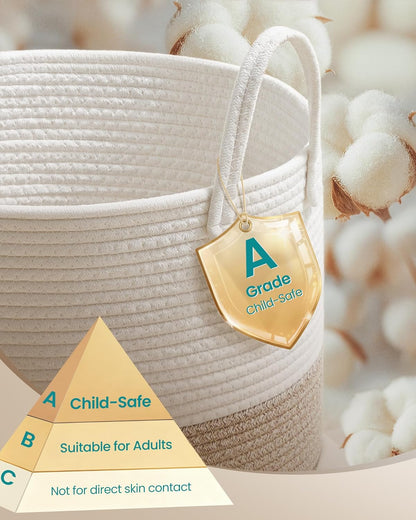Laundry Hamper, Cotton Rope Laundry Basket with Handles, for Children, Toys, Clothing, Living Room, Bedroom, 21.1 Gallons, 15.7 X 15.7 X 23.6 Inches, White and Grayish Brown URLH062LZ01