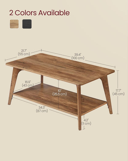 MAEZO Collection - Coffee Table, 2-Tier Center Table with Storage, Tapered Legs, Curved Transitions, 21.7 X 39.4 X 17.7 Inches, Easy to Assemble, for Living Room, Honey Brown ULCT249K01