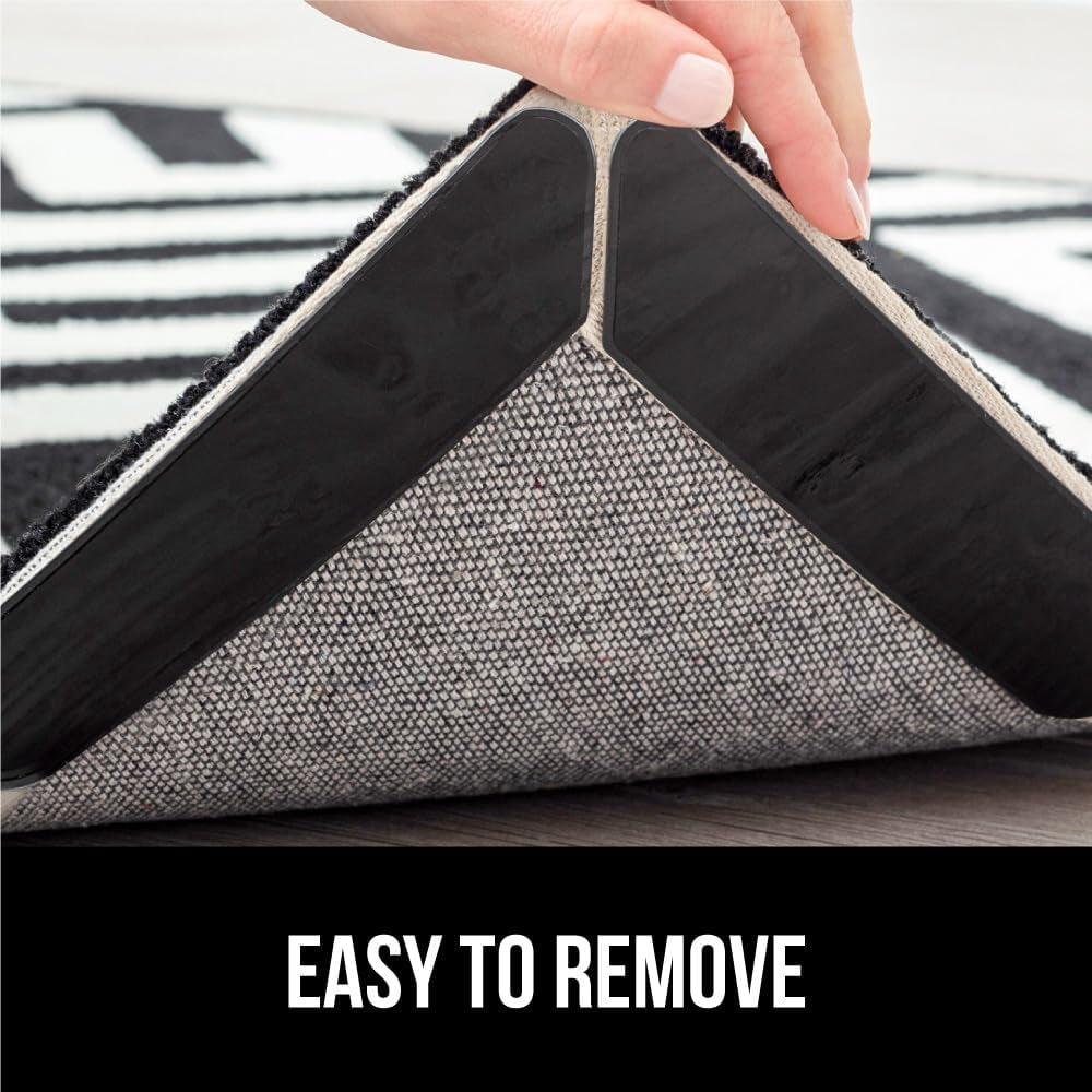 Rug Gripper Pads, Keep Area Rugs Corners from Curling and Bunching, Reusable Dual-Sided Flexible Sticky Pad, Grips Floor Underlayment, Hold Carpet in Place on Hardwood Floors, 8 Pack