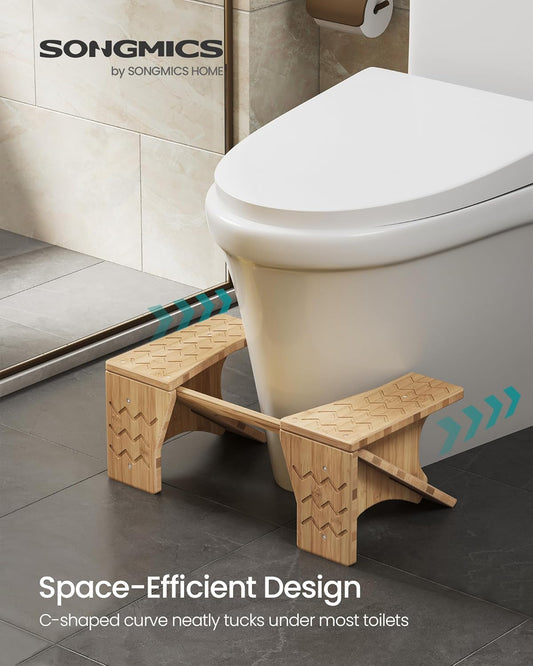 Bamboo Toilet Stool, Adjustable Poop Stool with Non-Slip Grooves, Height Convertible to 6.9 or 9.5 Inches, Squat Potty Stool for Bathroom, Space-Saving, Light Bamboo UBCB111N01