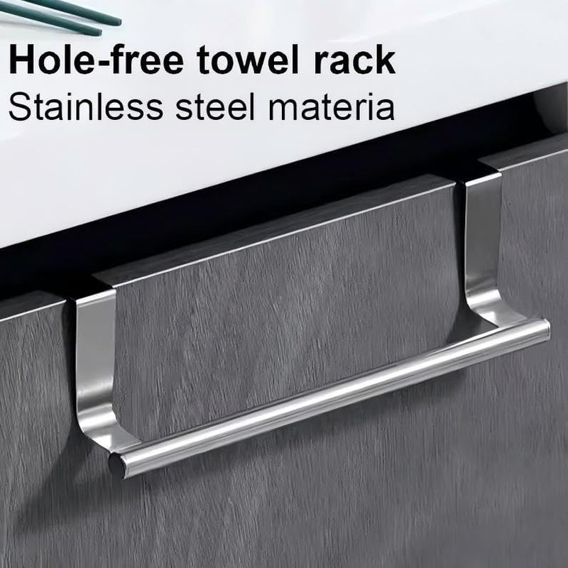 Over the Cabinet Towel Holder - 2 Pack Stainless Steel Door Mount Towel Bar, No Drill Hanger for Kitchen Cabinet & Pantry Organization