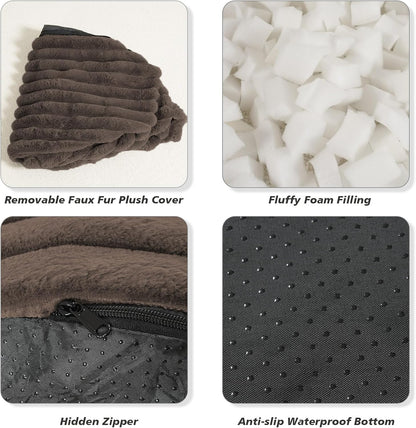 Pouf Ottoman Stuffed round for Foot Rest, Faux Fur Poufs with Foam Chunk Filling, Storage Ottoman Pouf Foot Stool Cushion, 20 X 15 Inch Floor Chair for Living Room Bedroom Home Decor, Brown