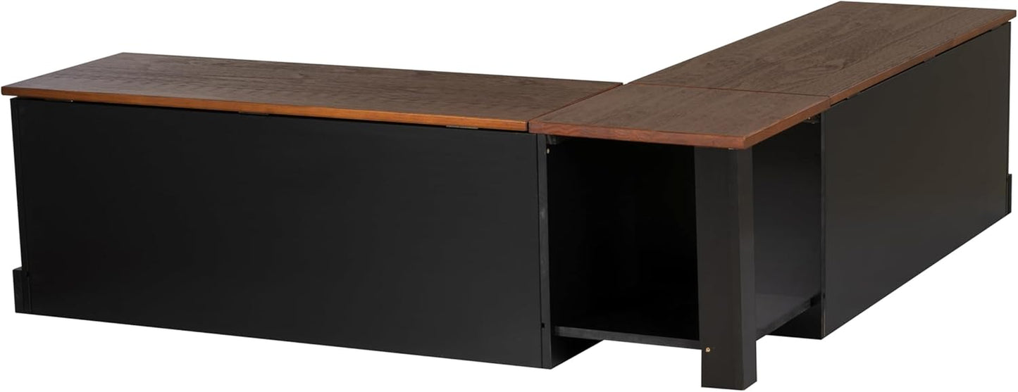 Harris Black and Walnut Backless Kitchen Dining Nook with Hidden Storage Bench Space